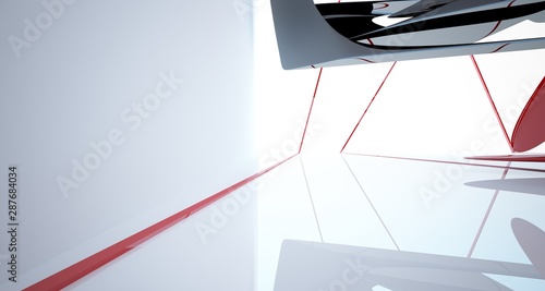Abstract dynamic interior with black and red gradient smooth objects. 3D illustration and rendering