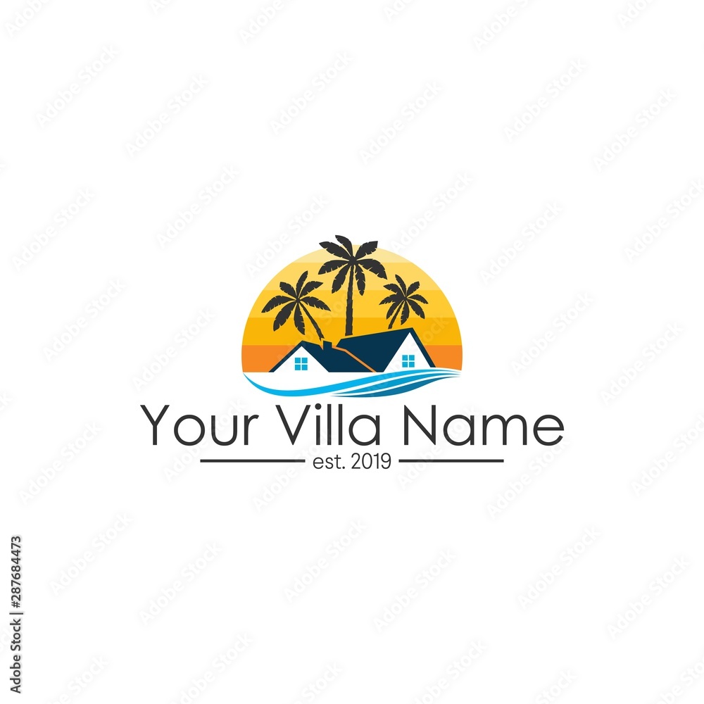 simple vector logo of a house and beach simple vector logo of a house and beach