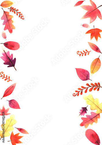 Sweet color autumn leaves freme watercolor hand painting for decoration on autumn festival.