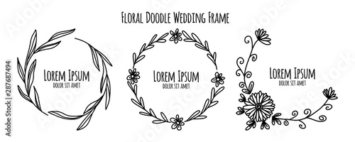 outline bundle flower and floral doodle hand drawn wedding invitation ornament vector illustration collection