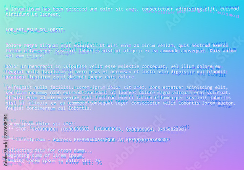 Blue screen with operating system error message and vaporwave glitch style