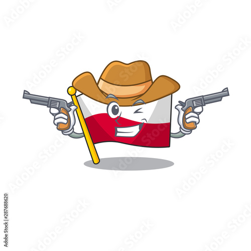 Cowboy mascot cartoon shaped in poland flag