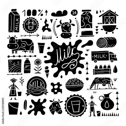 Milk farm, icons collection for your design