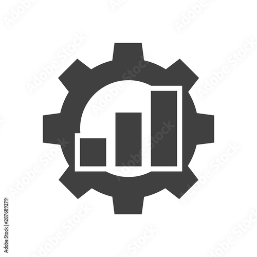 Productivity black icon on white background. Graph bar with cogwheel