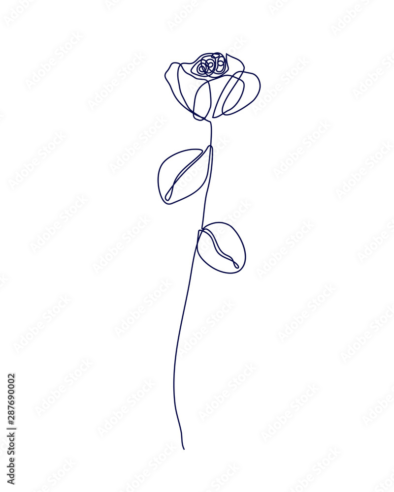 Fototapeta Continuous one line drawing. Beautiful rose flower logo. Vector illustration. Concept for logo, card, banner, poster, flyer