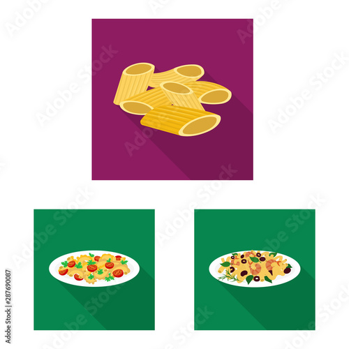 Vector design of pasta and carbohydrate symbol. Set of pasta and macaroni stock vector illustration.