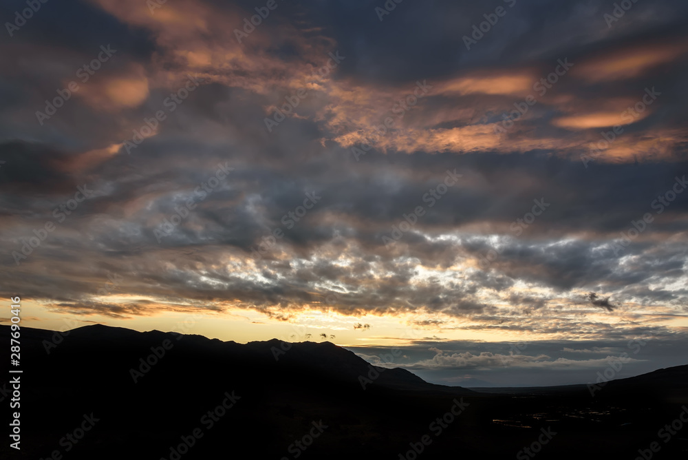 mountains dawn clouds sky