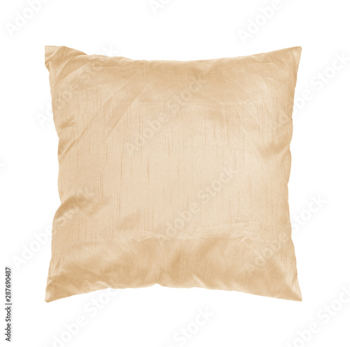 Beige pearl cushion on isolated white background. Interior decoration.