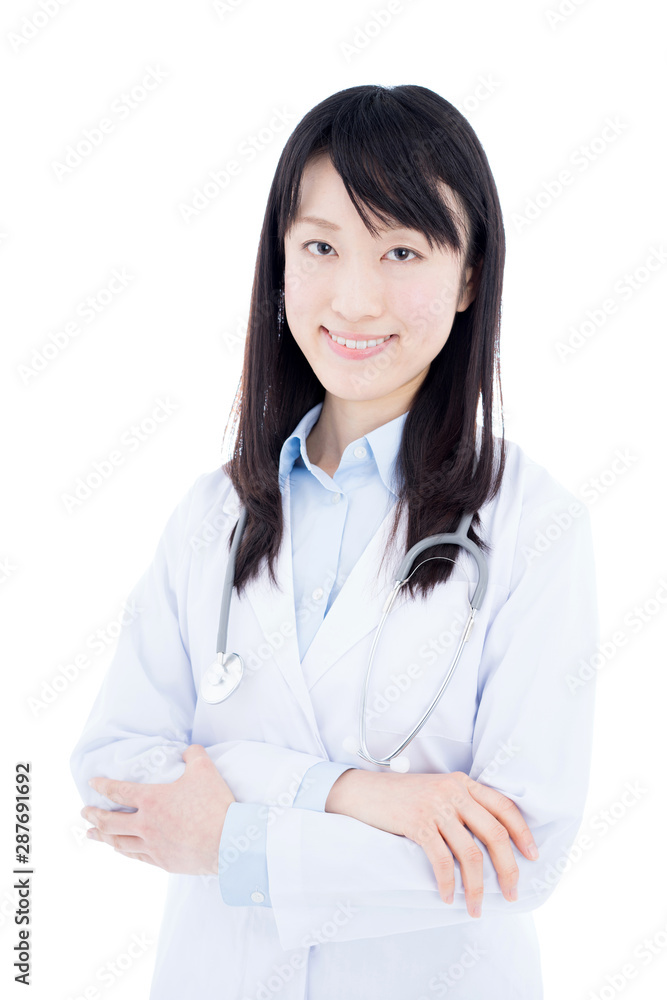 Young female doctor with stethoscope isolated on white background Young female doctor with stethoscope isolated on white background