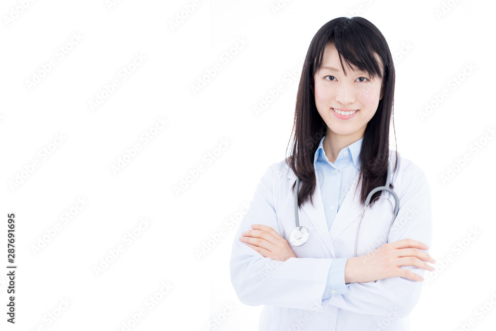 Young female doctor with stethoscope isolated on white background Young female doctor with stethoscope isolated on white background