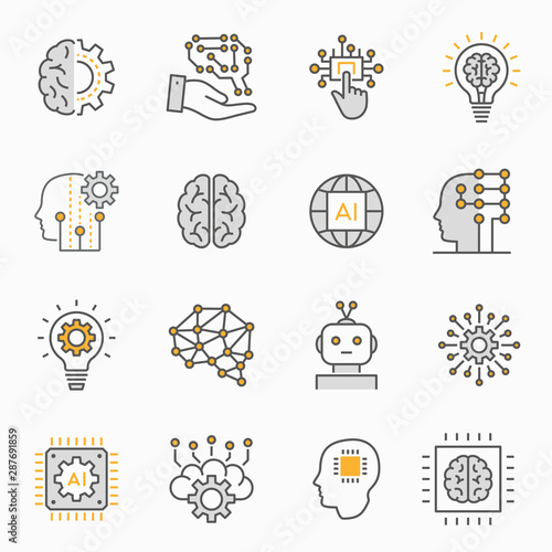 Artificial intelligence icons set. Vector illustration. Editable stroke.