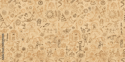 Rock paintings background  seamless pattern for your design