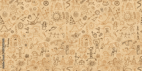 Rock paintings background, seamless pattern for your design