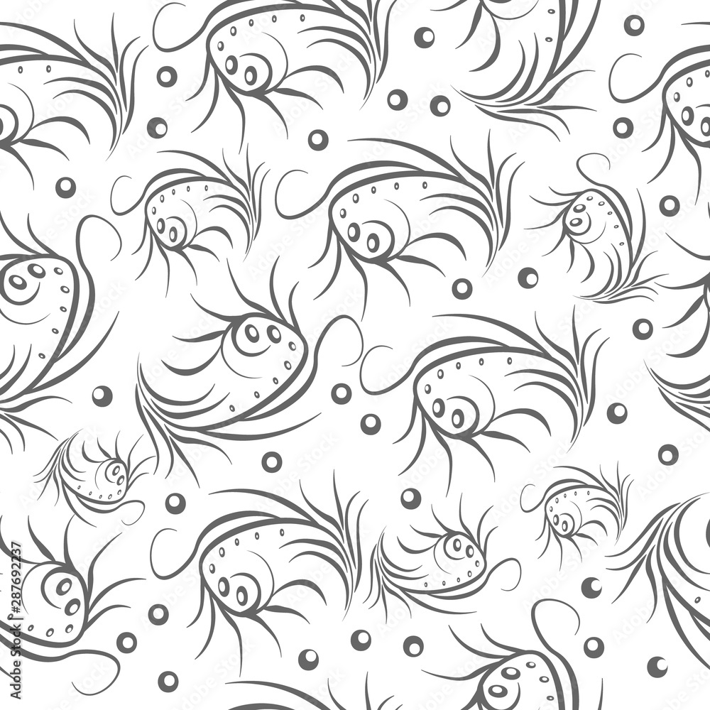 Black floral elements seamless print pattern. Black floral elements seamless print pattern.