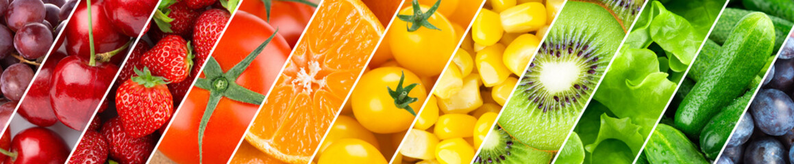 Foto auf Leinwand Küche Hintergrund von Obst, Gemüse und Beeren  © seralex