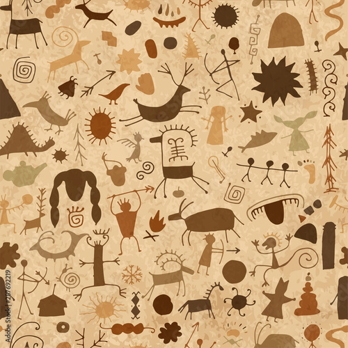 Rock paintings background, seamless pattern for your design