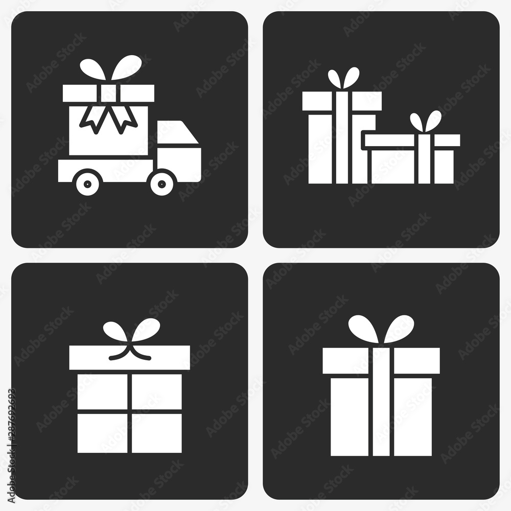 Gift box vector icon set on black background. Gift box vector icon set on black background.