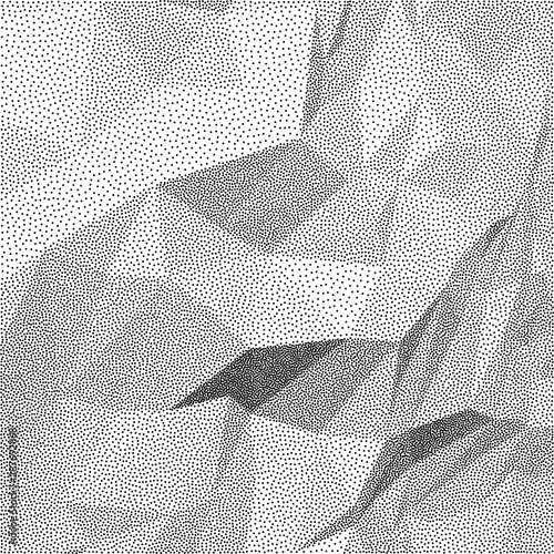 Dotwork Halftone triangular low poly style background. Engraving Geometrical Vector Illustration.