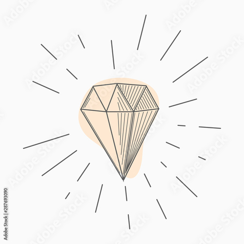 black and white simple line art symbol of diamond with rays around