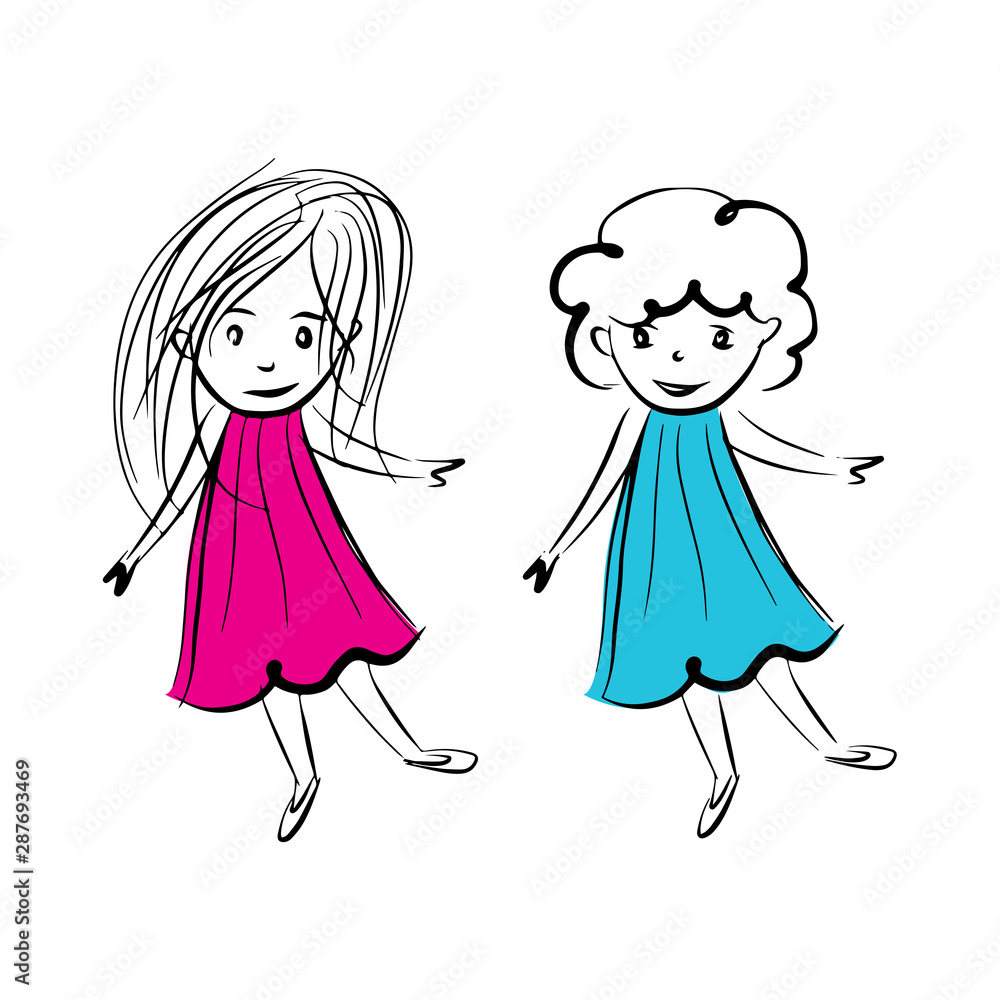Cut girls vector illustration, hand drawn pepople, kid Cut girls vector illustration, hand drawn pepople, kid
