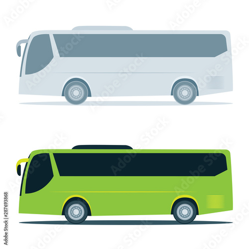 Bus. Modern tourist white bus vector illustrations set.  Coach city bus with blank surface.