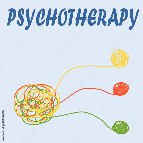 Psychotherapy illustration with hands and tangled thread, illustration