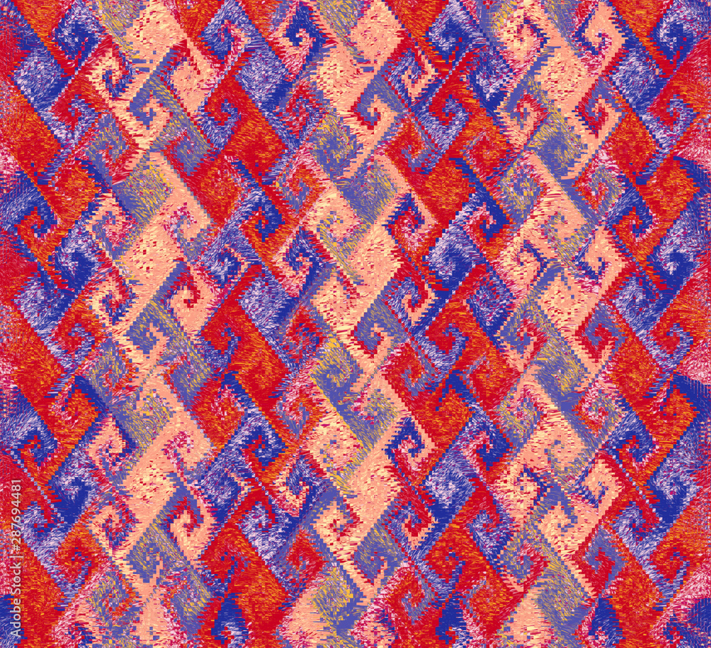 Abstract background with vertical ornamental zigzag pattern in orange,blue,pink colors Abstract background with vertical ornamental zigzag pattern in orange,blue,pink colors