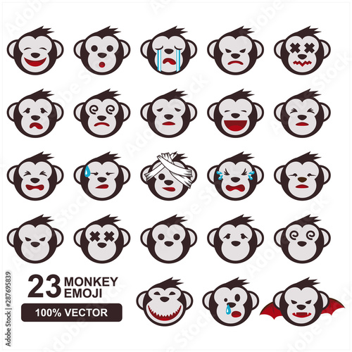 Fototapeta Naklejka Na Ścianę i Meble -  Monkey Head Cartoon Emoji Vector Set of 23