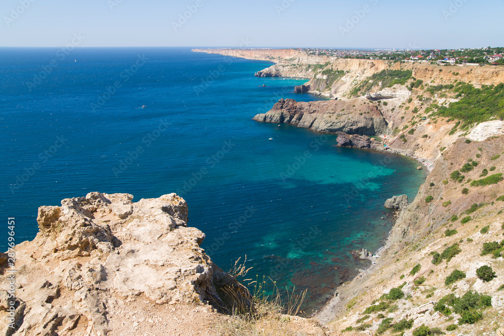Quaint rocky cliffs and sea views. Beautiful views of Crimea. Black Sea