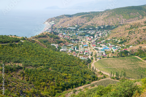 Beautiful vineyards in the mountains of Crimea overlooking the sea © anton_shoshin