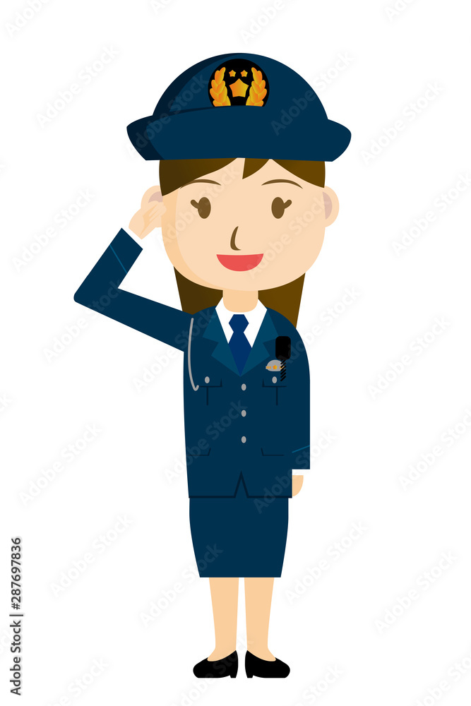 警察官 警官 敬礼をするお巡りさんの全身イラスト アイコン 女性 笑顔3 白背景 Illustration Of Police Officer Stock Vector Adobe Stock