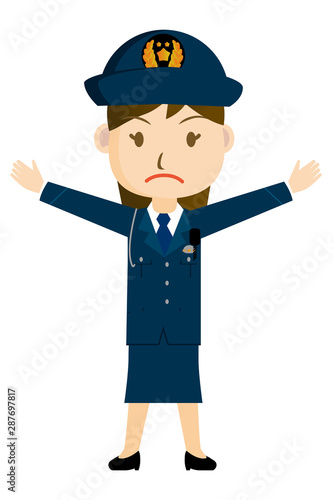 警察官 警官 制止をするお巡りさんの全身イラスト アイコン 女性 真剣な顔1 白背景 Illustration Of Police Officer Stock Vector Adobe Stock