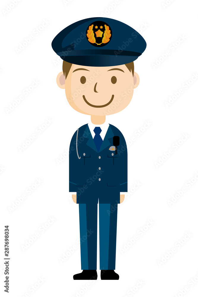 警察官 警官 お巡りさんの全身イラスト アイコン 男性 笑顔1 白背景 Illustration Of Police Officer Stock Vector Adobe Stock