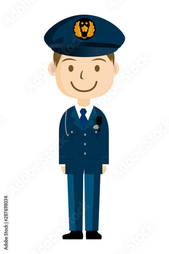 警察官・警官・お巡りさんの全身イラスト（アイコン）男性・笑顔1｜白背景｜Illustration of police officer