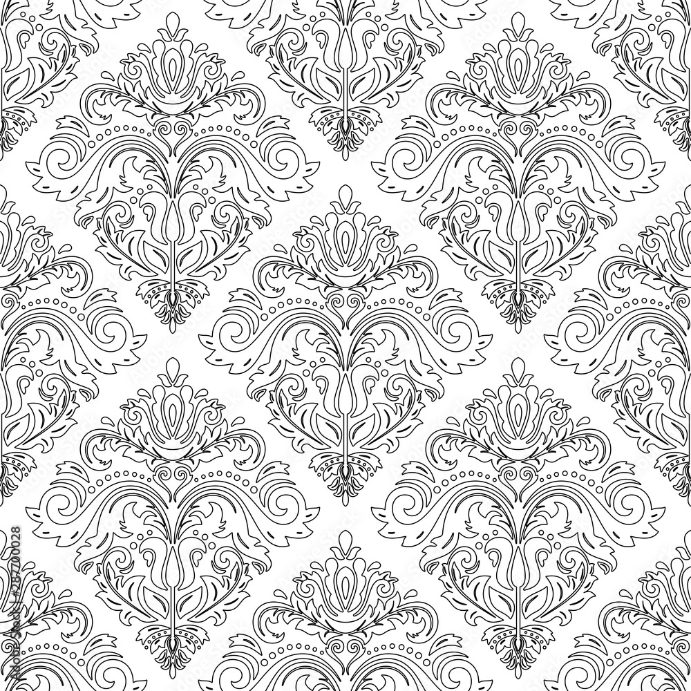 Classic seamless pattern with black outlines. Damask orient ornament. Classic vintage background. Orient ornament for fabric, wallpaper and packaging