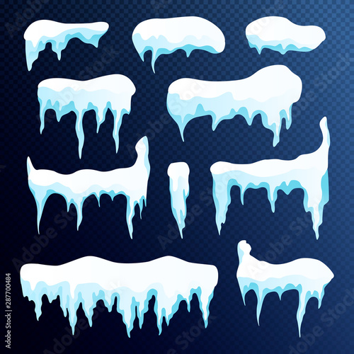 Set of snow icicles, snow cap isolated.