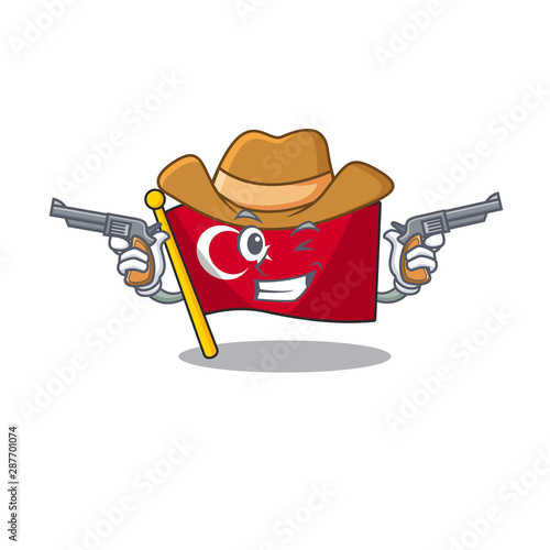Cowboy flag turkey character on shaped cartoon