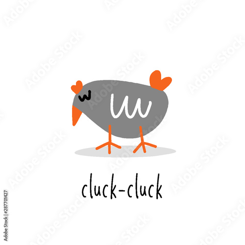 Funny vector illustration of hen pecking seeds.