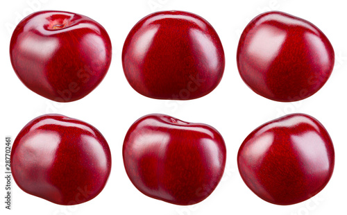 Cherry isolate. Cherries on white. Sour cherry. Set. With clipping path.