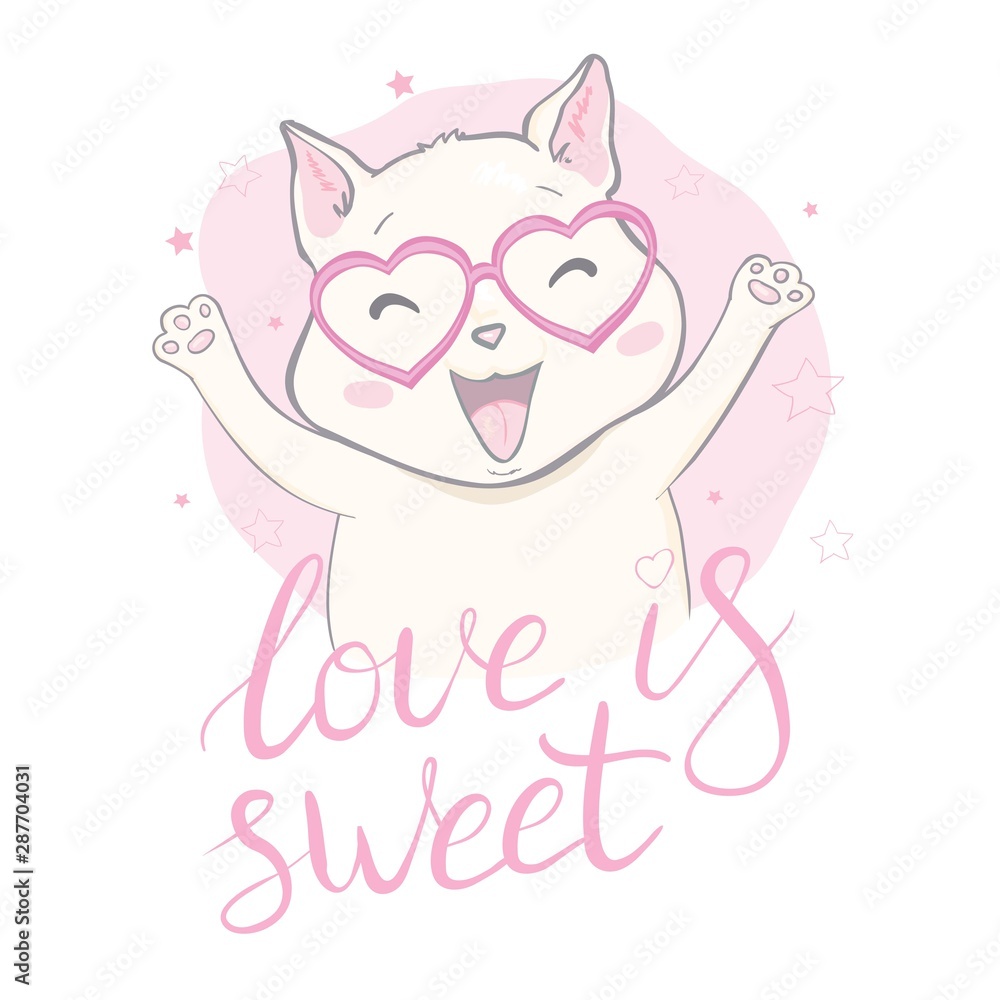 Cute cat vector design.Children illustration for School books and more.Meow slogan. Animal print. Cute cat vector design.Children illustration for School books and more.Meow slogan. Animal print.