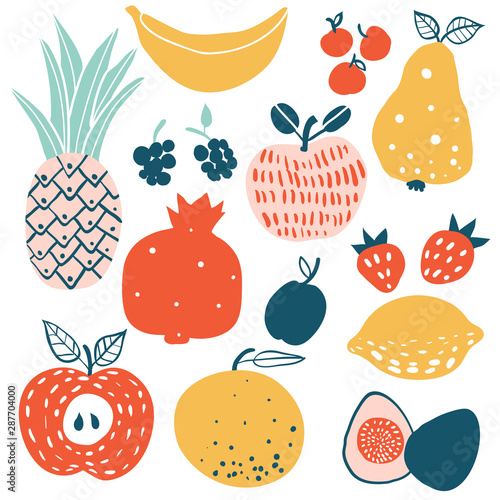 Fruits and berries flat icons set