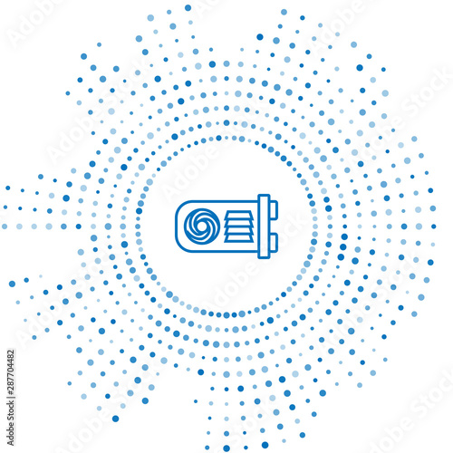 Blue line Mining farm icon isolated on white background. Cryptocurrency mining, blockchain technology, bitcoin, digital money market, wallet. Abstract circle random dots. Vector Illustration