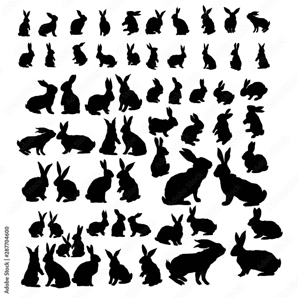 Rabbit and Hare Easter collection - vector silhouette
