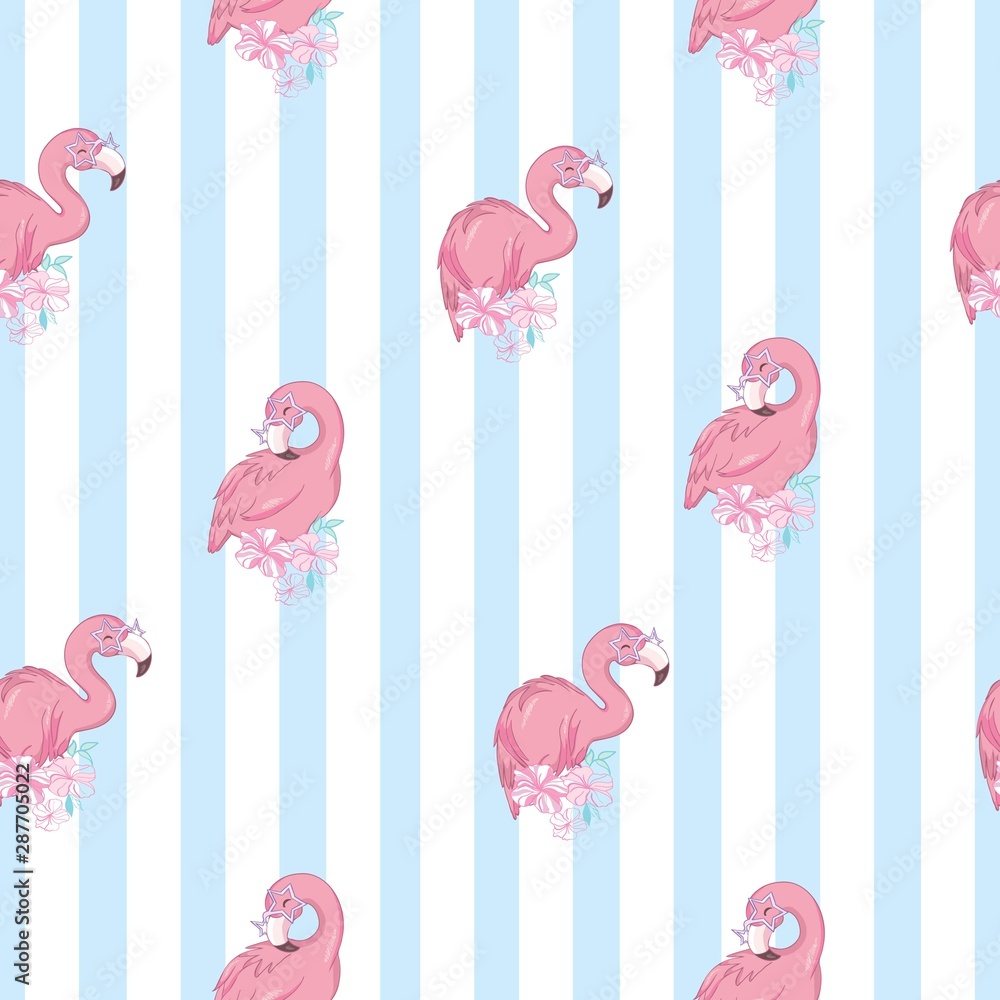 Seamless pattern with cartoon pink flamingo Seamless pattern with cartoon pink flamingo