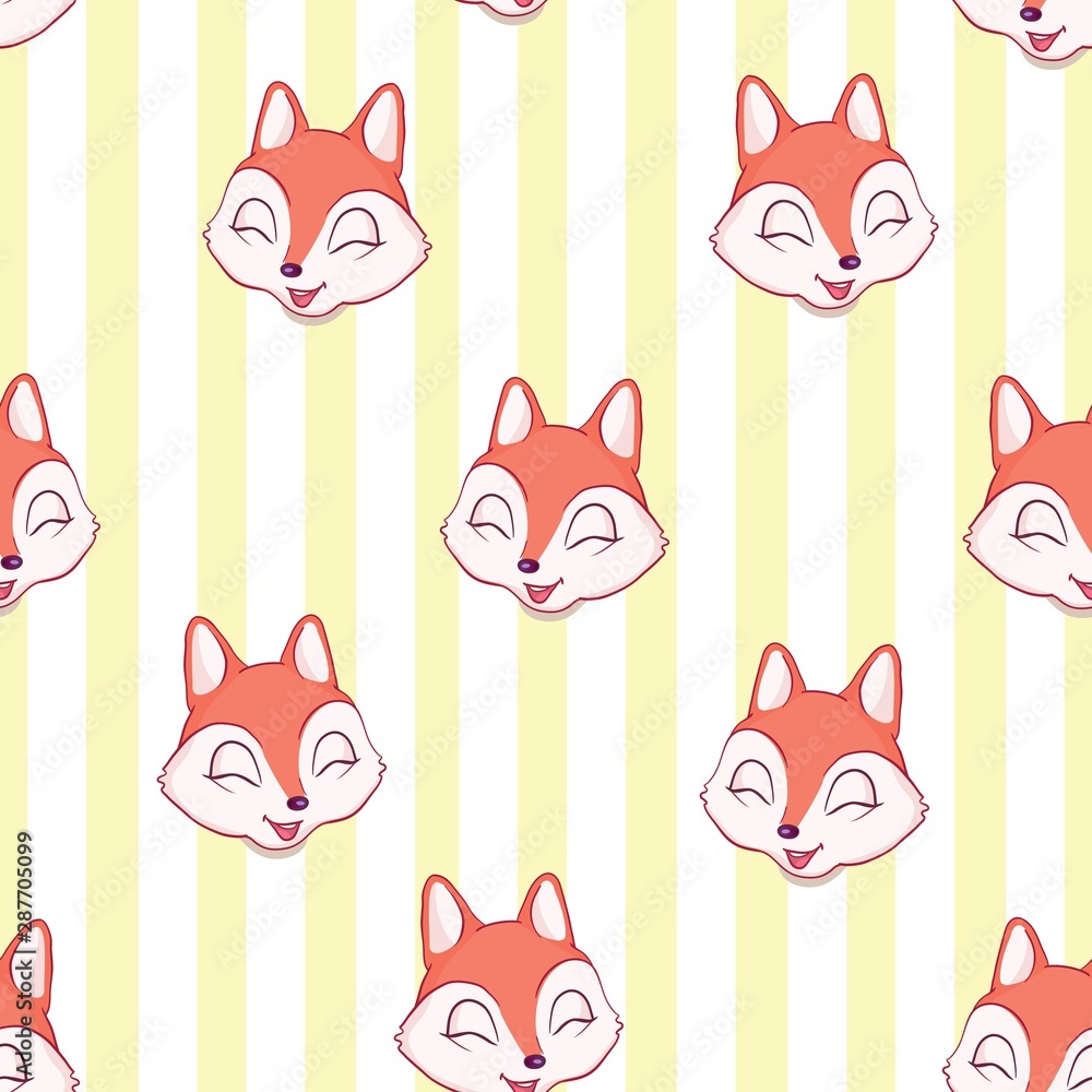 Cute fox seamless pattern, wolf hand drawn forest background with flowers and dots, vector illustration