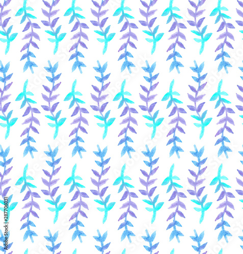 Watercolor seamless floral pattern of blue and violet lavender flowers