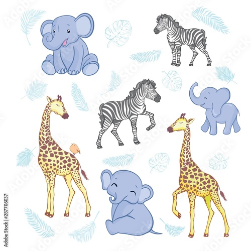 Mom and baby lion giraffe  zebra  elephant baby cute print set. Sweet zoo animal. Mother and child fashion child vector. Cool african safari illustration for nursery t-shirt  kids apparel  invitation