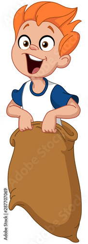 boy jumping in sack