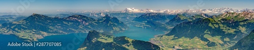 Panorama view on lake Lucerne  Rigi Kulm  Burgenstock and Alps from Pilatus mountain