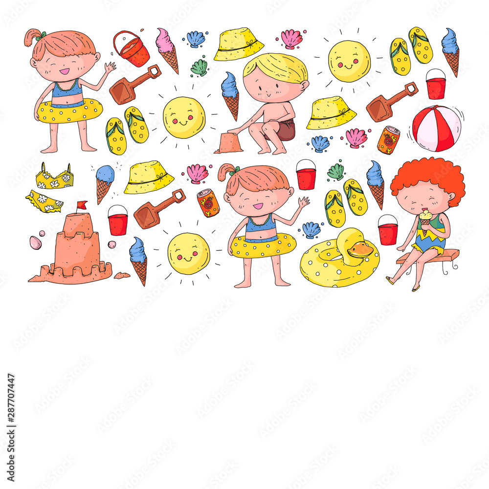 Children summer vacation. Holidays with little kids. Sea, beach and ocean Children summer vacation. Holidays with little kids. Sea, beach and ocean
